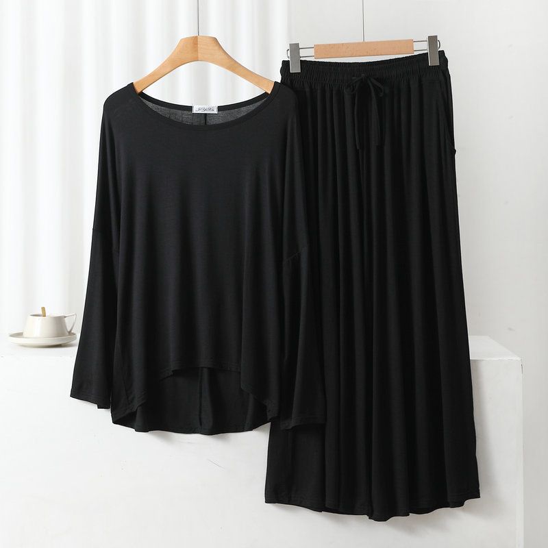 Black Frill Sleeves Shirt With Lose Style Lounge Wear (C-C-413)