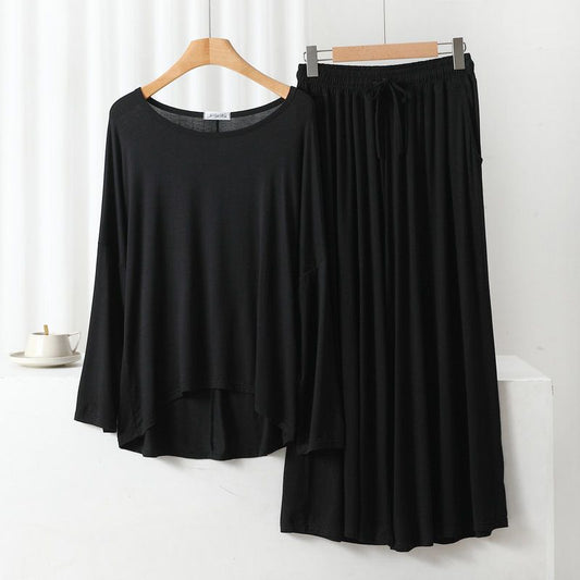 Black Frill Sleeves Shirt With Lose Style Lounge Wear (C-C-413)