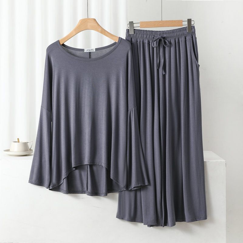 Grey Frill Sleeves Shirt With Lose Style Lounge Wear (C-C-415)