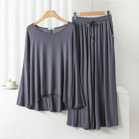 Grey Frill Sleeves Shirt With Lose Style Lounge Wear (C-C-415)