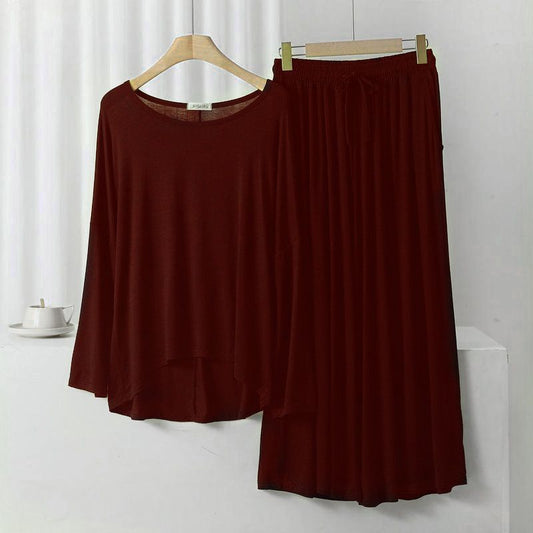 Maroon Frill Sleeves Shirt With Lose Style Lounge Wear (C-C-414)