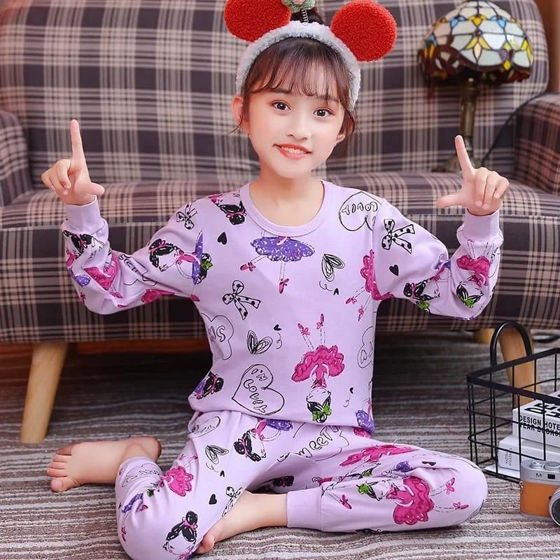Purple I’m Lovly Barbie Print Full Sleeves Night Suit for Kids (C-C-433)