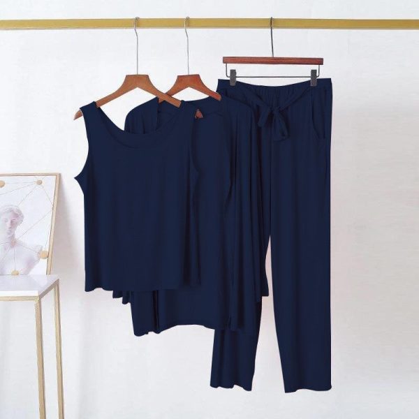 3 Pcs Sleepwear (Sando Shrug Trouser) (NAVY BLUE) (C-C-020)