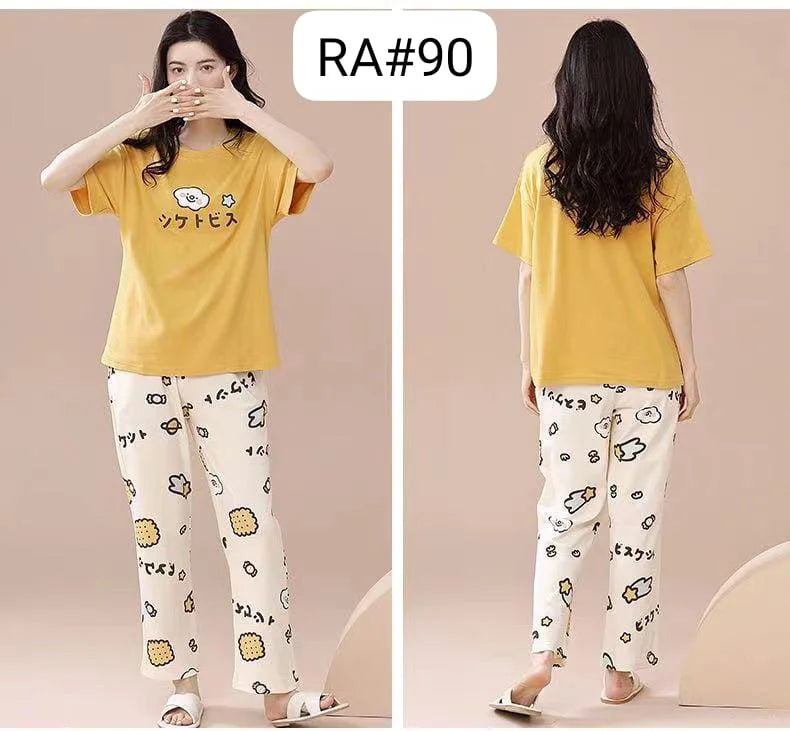 Yellow Little Bear Print Half Sleeves Printed Night Suit (C-C-499)