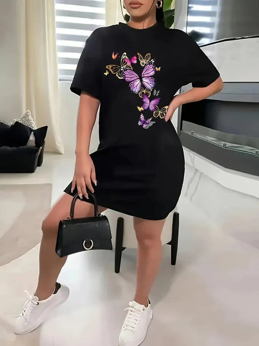 Black With Butterflies Print Long Shirt For Women (CC-085)