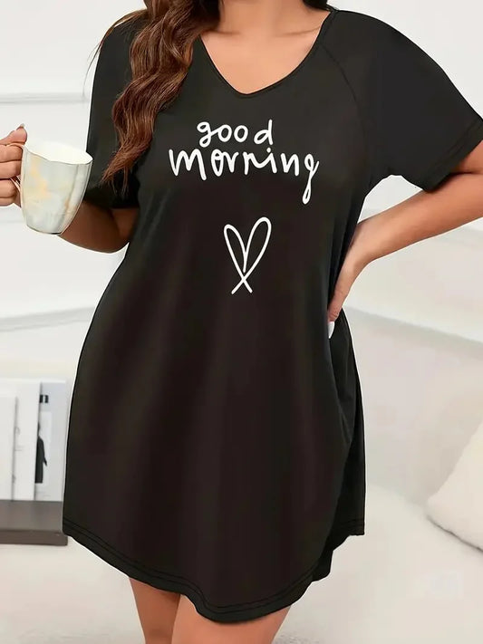 Black Good Morning Print Long Shirt For Women (CC-016)