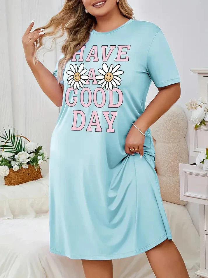 Sky Blue Have A Good Day Print Long Shirt For Women (CC-015)