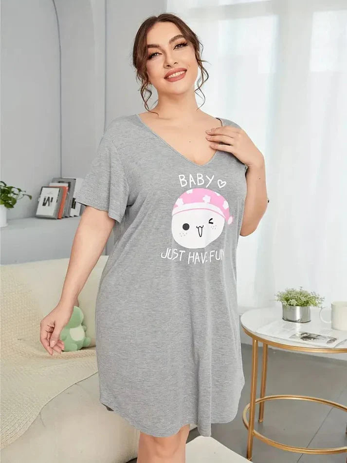Grey Baby Kitty Print Long Shirt For Women (CC-010)