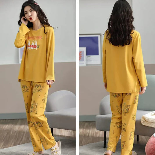 Yellow Bestfriend Print Full Sleeves Printed Night Wear (CC-027)
