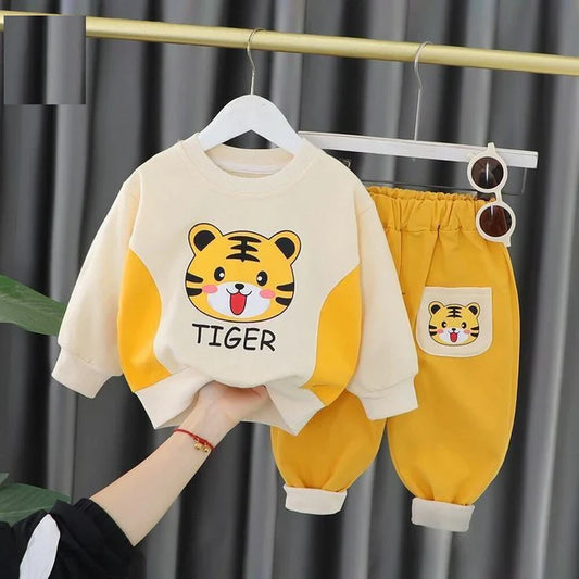 Off White Tiger Print Sweatshirt With Yellow Trouser For Kids (CC-112)