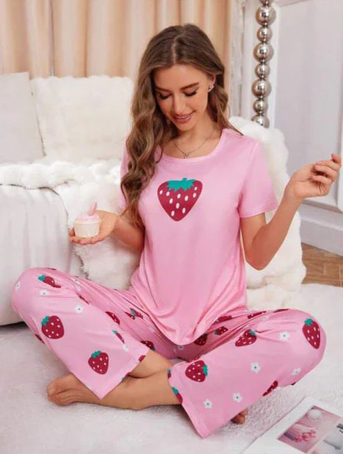 Pink Strawberry Printed Night wear (CC-054)