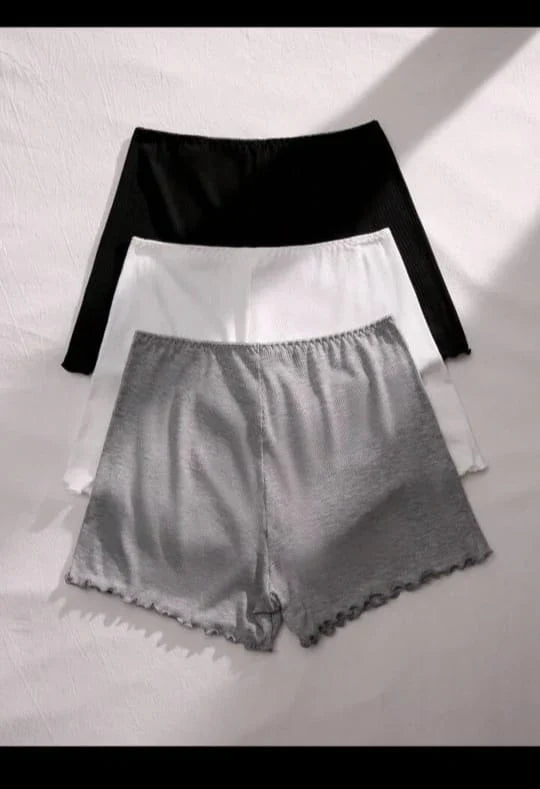 Pack Of 3 Plain Frills style Shorts For Ladies (CC-083)