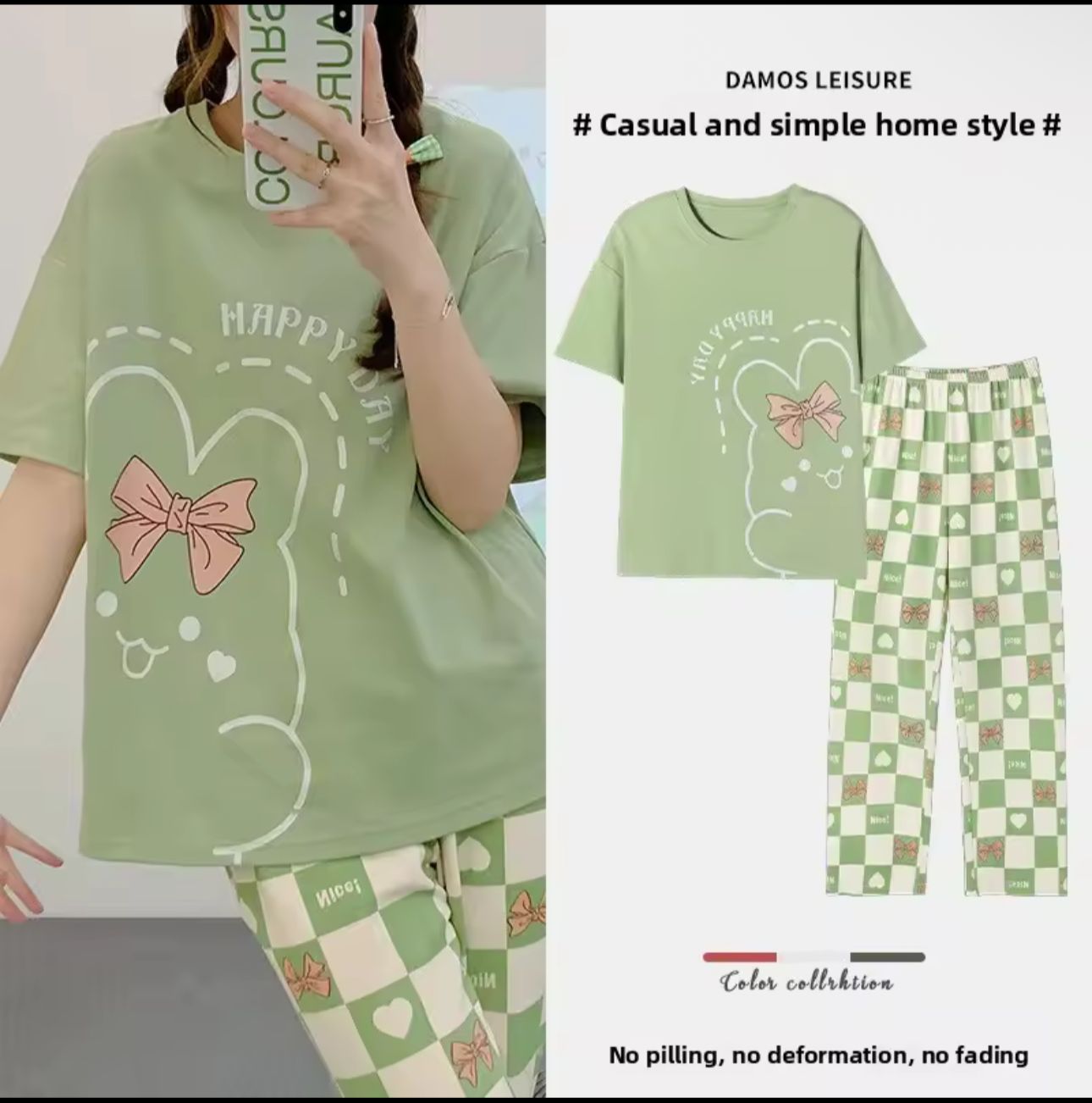 Olive Green Happy Day Printed Half Sleeves Night Suit (CC-094)