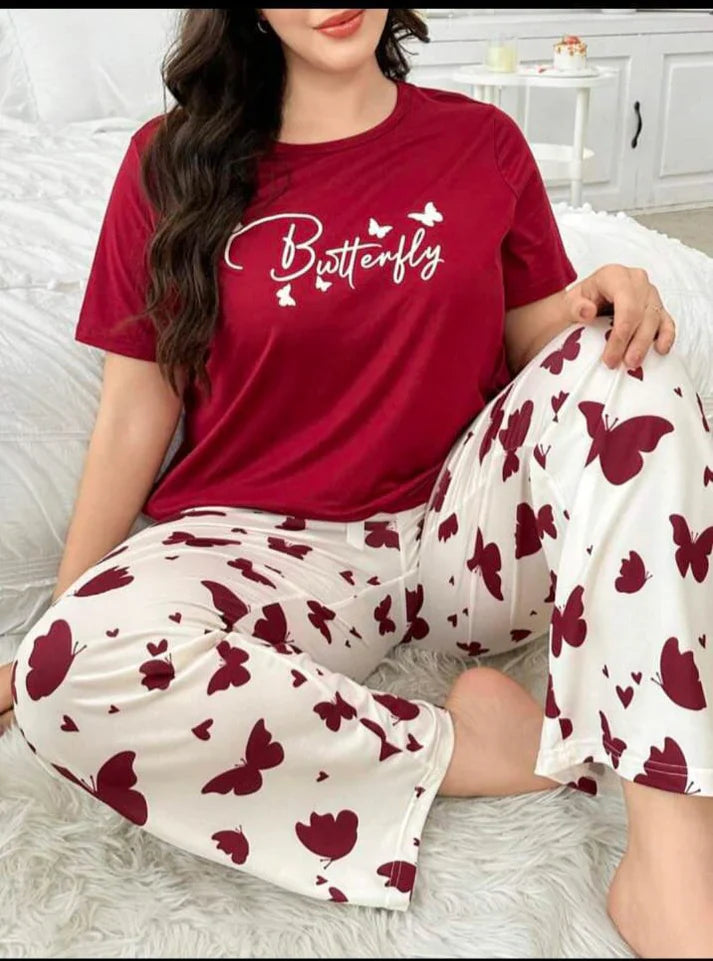 Maroon Butterfly Half Sleeves Printed Shirt with Butterfly Printed Trouser (CC-101)