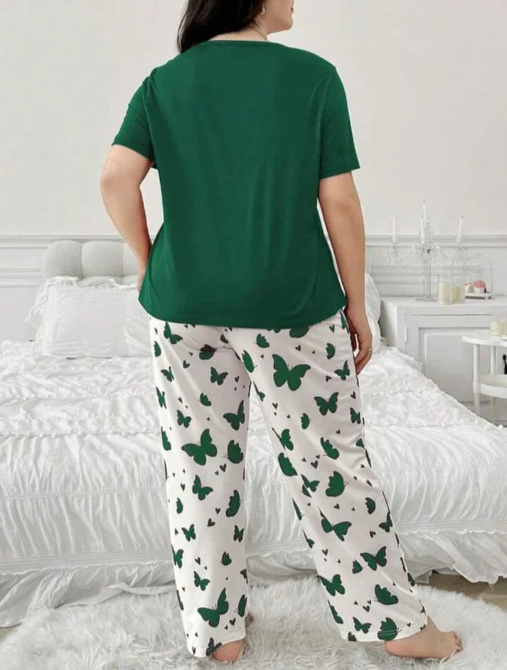 Dark Green Butterfly Half Sleeves Printed Shirt with Butterfly Printed Trouser (CC-100)