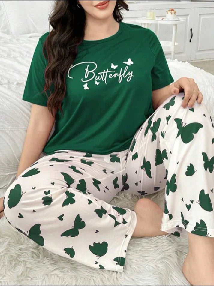 Dark Green Butterfly Half Sleeves Printed Shirt with Butterfly Printed Trouser (CC-100)