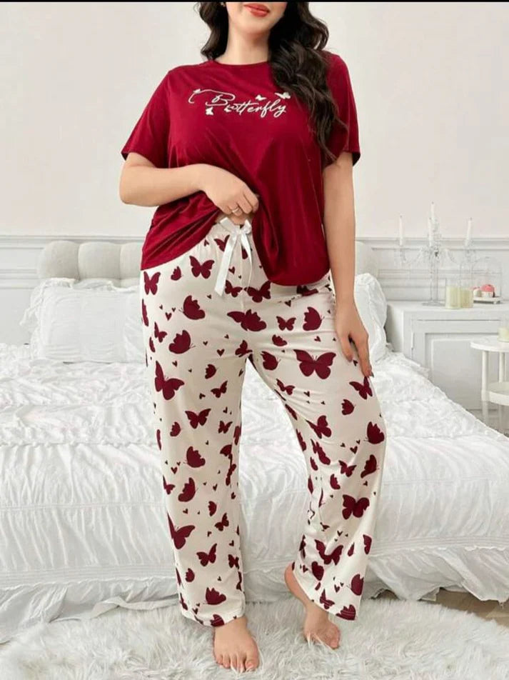 Maroon Butterfly Half Sleeves Printed Shirt with Butterfly Printed Trouser (CC-101)