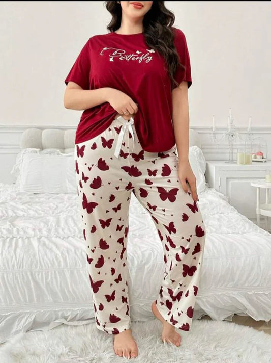 Maroon Butterfly Half Sleeves Printed Shirt with Butterfly Printed Trouser (CC-101)