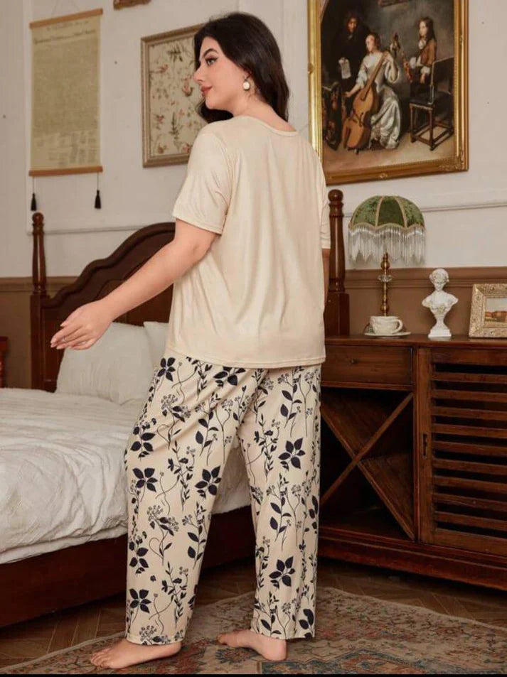 Off white Leaves Printed Half Sleeves Shirt with leafs Printed Trouser (CC-102)