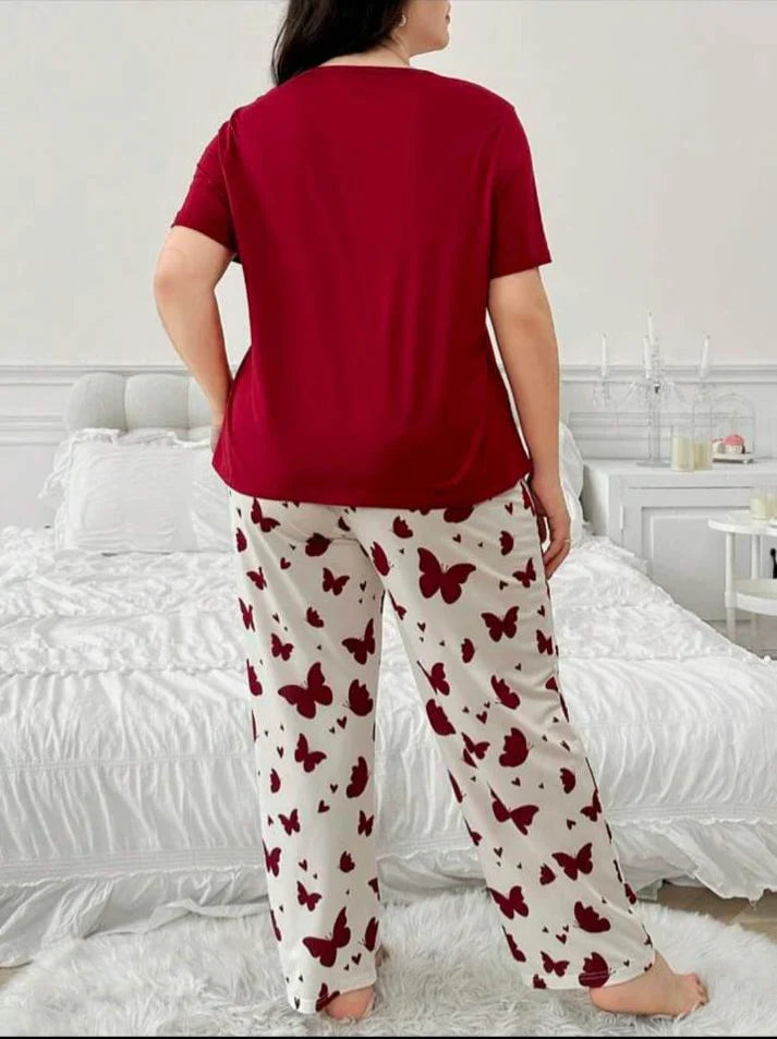 Maroon Butterfly Half Sleeves Printed Shirt with Butterfly Printed Trouser (CC-101)