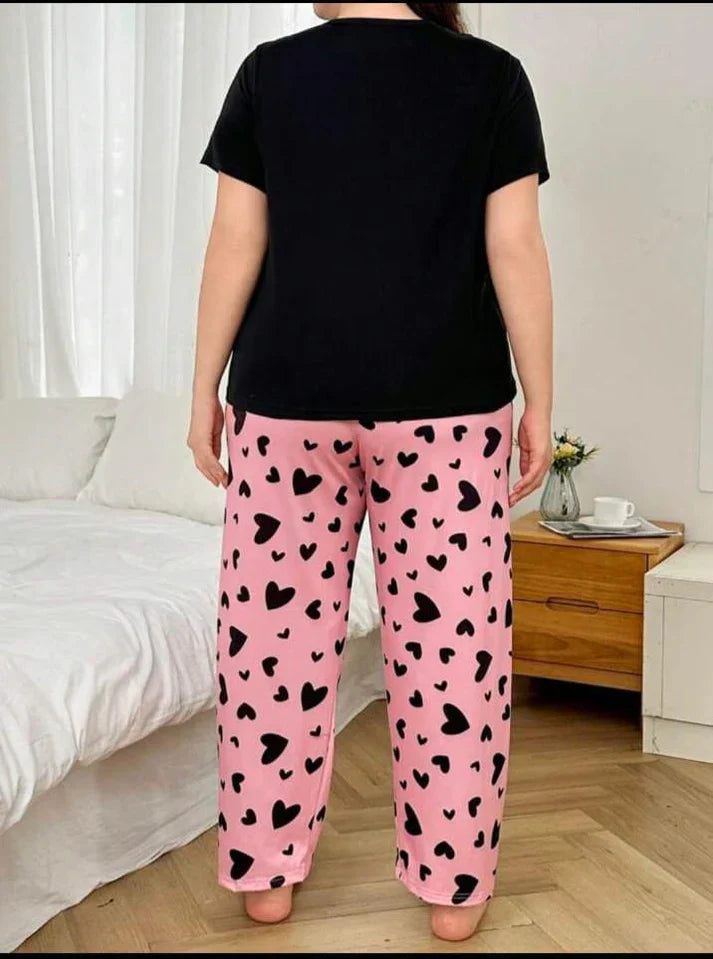 Black Sleepy Eyes Half Sleeves Printed Shirt with Hearts printed trouser (CC-098)