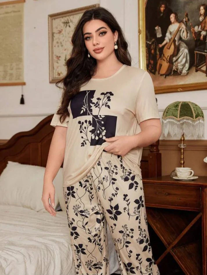 Off white Leaves Printed Half Sleeves Shirt with leafs Printed Trouser (CC-102)