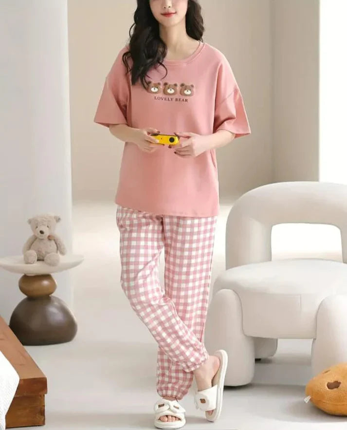 Pink Lovely Three Bears Printed Night Suit (CC-133)