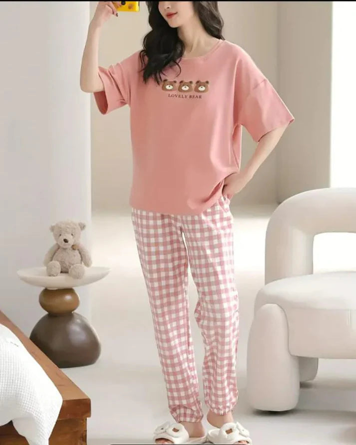 Pink Lovely Three Bears Printed Night Suit (CC-133)