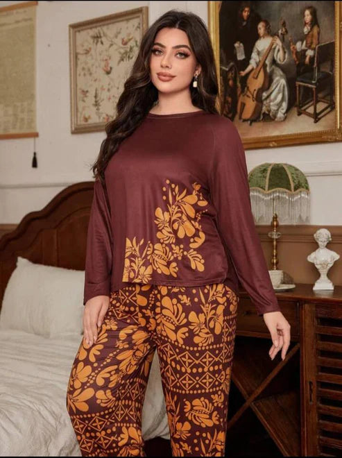 Maroon Floral Print Full Sleeves with floral Printed pajama Night Suit (CC-135)