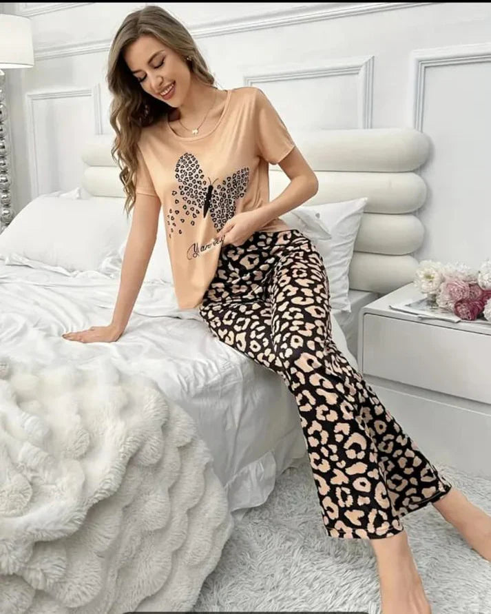 Brown You are Beautiful Butterfly Printed Night Suit (CC-132)