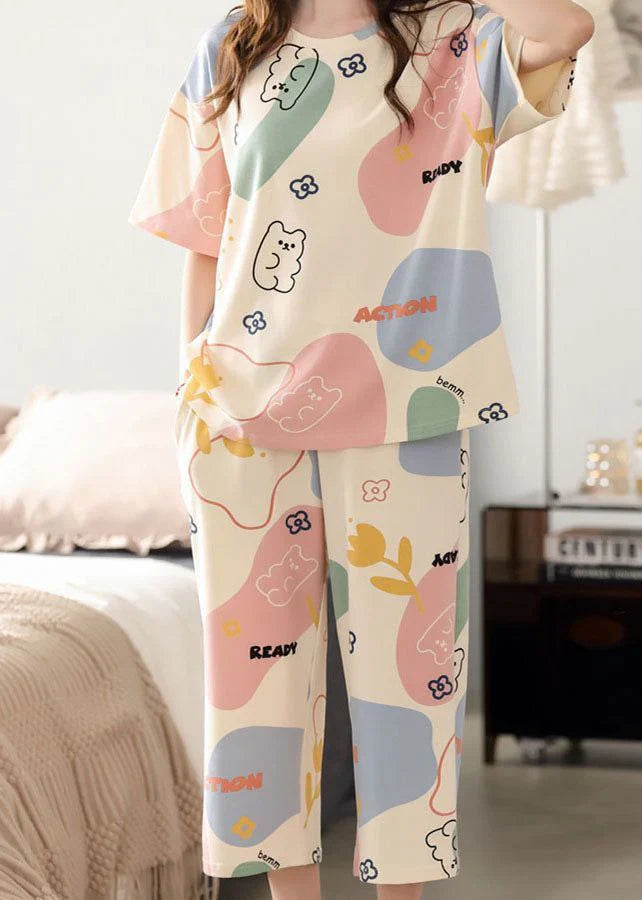 Off white Multi Cute Bears Half Sleeves Night Suit (CC-146)