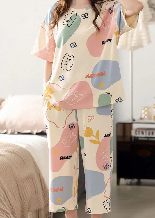 Off white Multi Cute Bears Half Sleeves Night Suit (CC-146)