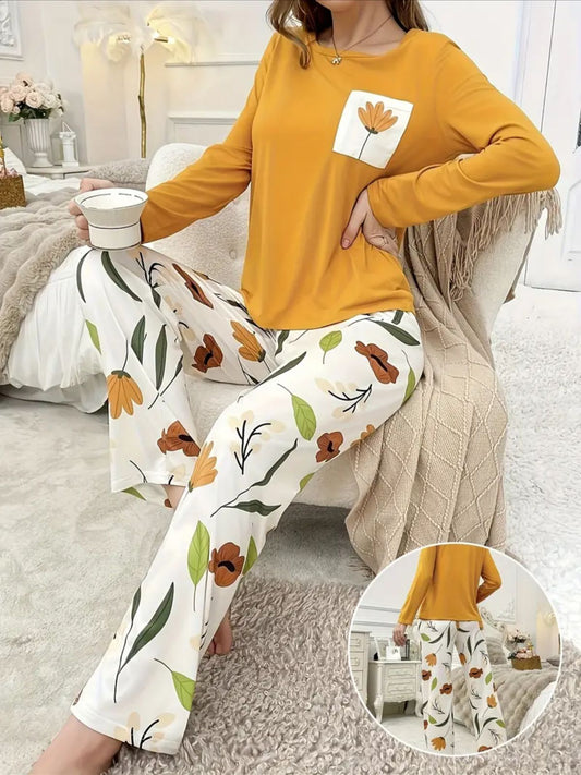 Mustard Pocket Flower With Flower Printed Trouser (CC-143)