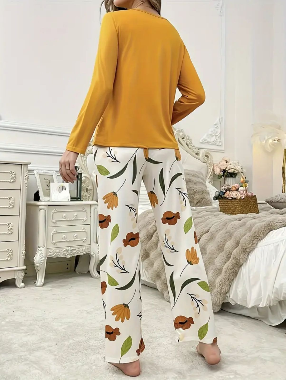 Mustard Pocket Flower With Flower Printed Trouser (CC-143)