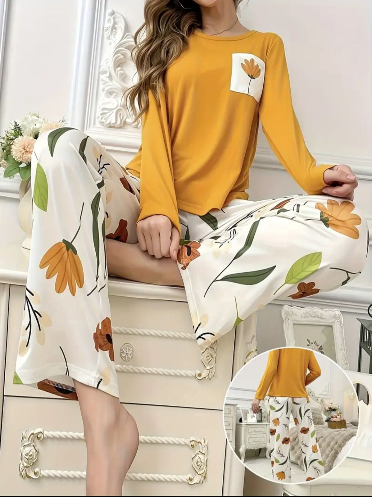 Mustard Pocket Flower With Flower Printed Trouser (CC-143)