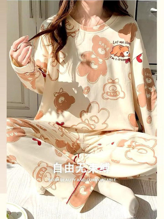 Cream Bears Let Me Sleep Full Sleeves Printed Night Suit (CC-141)