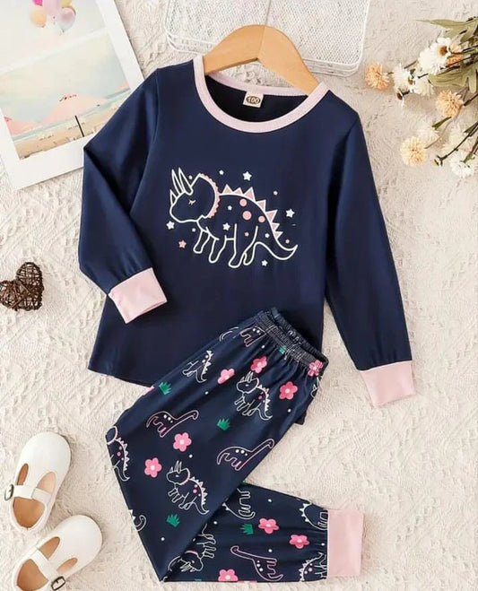 Navy Blue Hippo Printed Kids Night Suit (CC-047)