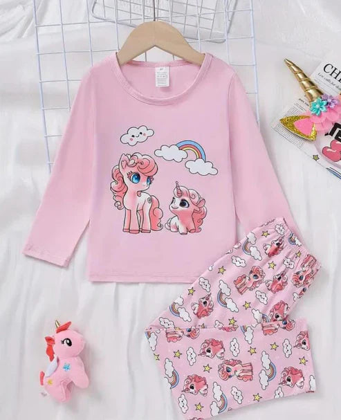 Pink Unicorn Rainbow Printed Kids Night Suit (CC-037)