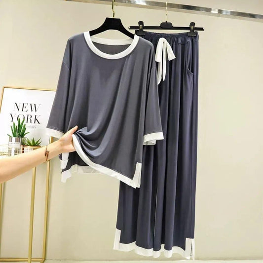 Grey & White Stripe Flapper Style Full Sleeves Home Wear (C-C-333)