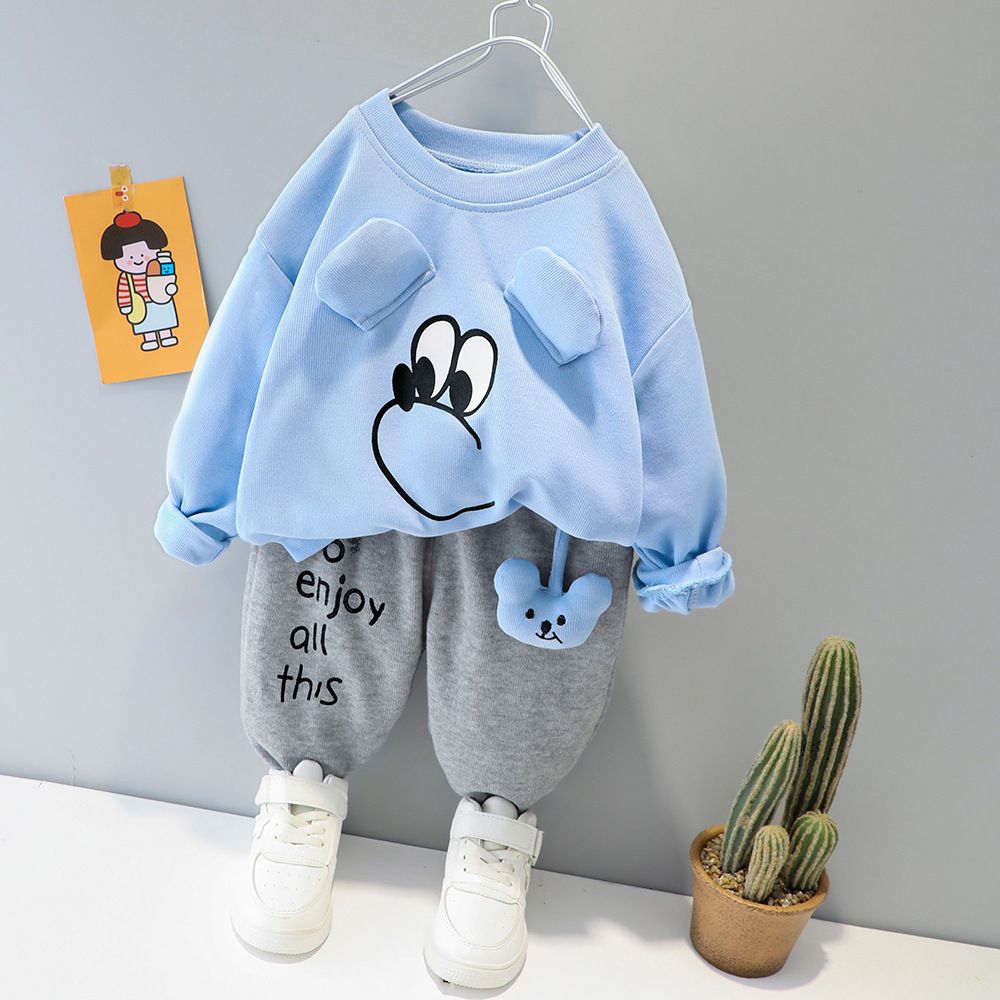 Sky Blue Cute Eye Print Sweatshirt With Grey Trouser For Kids (CC-116)