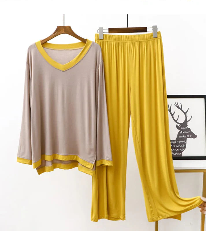 Skin With Yellow V Neck With Yellow Lose Trouser (CC-081)