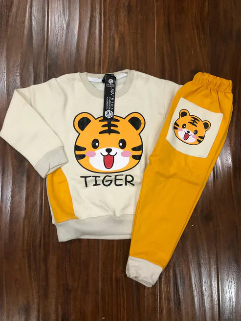 Off White Tiger Print Sweatshirt With Yellow Trouser For Kids (CC-112)