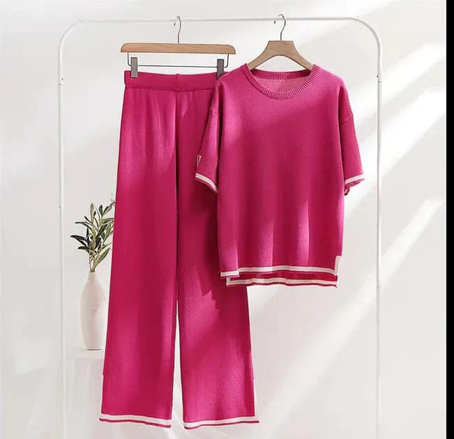 Hot Pink Baggie Style half Sleeves T-shirt With Loose Trouser (CC-075)